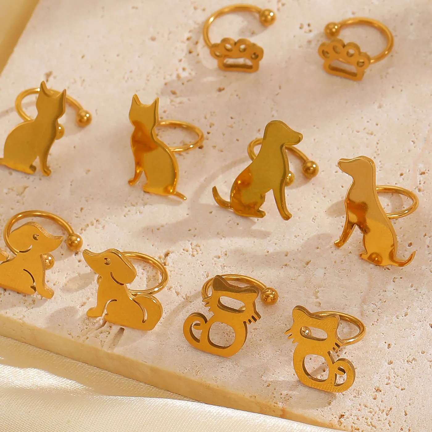 Authentic Cute Cat Dog Paw Clip Earrings for Women Gold Color Plated Stainless Steel Non-Piercing Ear Clips Trend Jewelry Gift