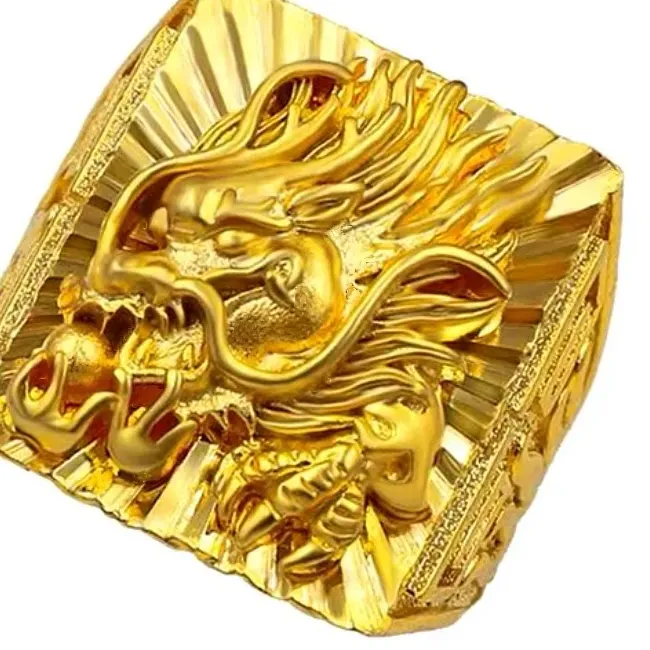 Authentic Real Pure K Gold Color Embossed Dragon Ring Bro Accessories Fine Jewelry Oro Better Thick Rings