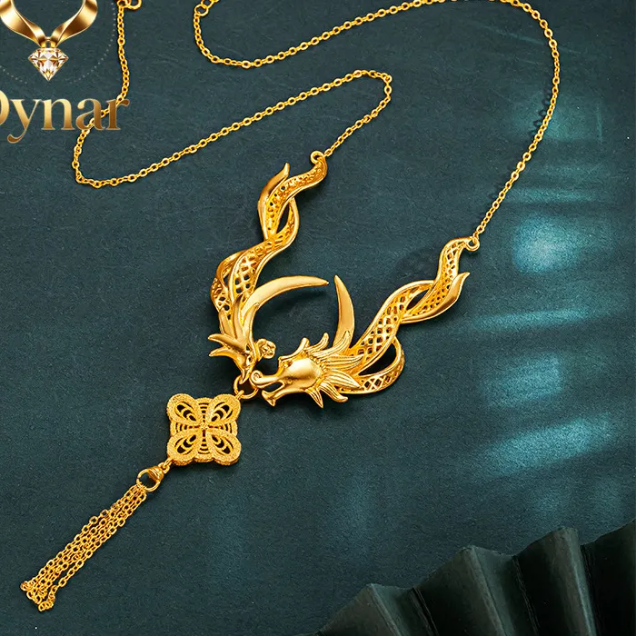 Authentic Dynar Jewelry  The  24K real gold dragon and phoenix auspicious of chains 9999 retro Chinese style high-end design fashionable e