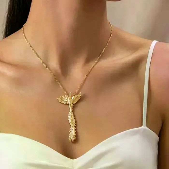 Authentic Personality Retro Exaggerated Gold Color Phoenix Wings Bird Pendant Necklace Earrings Bracelet Set for Women Luxury Jewelry Sets