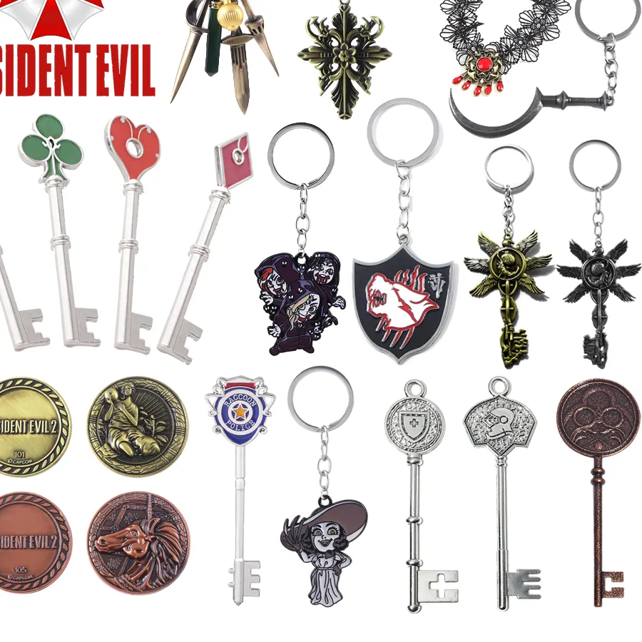 Authentic Resident Evil Rpd Key Keychain Necklace Raccoon City Police Department Cosplay Pendant Key Ring Souvenir Jewelry