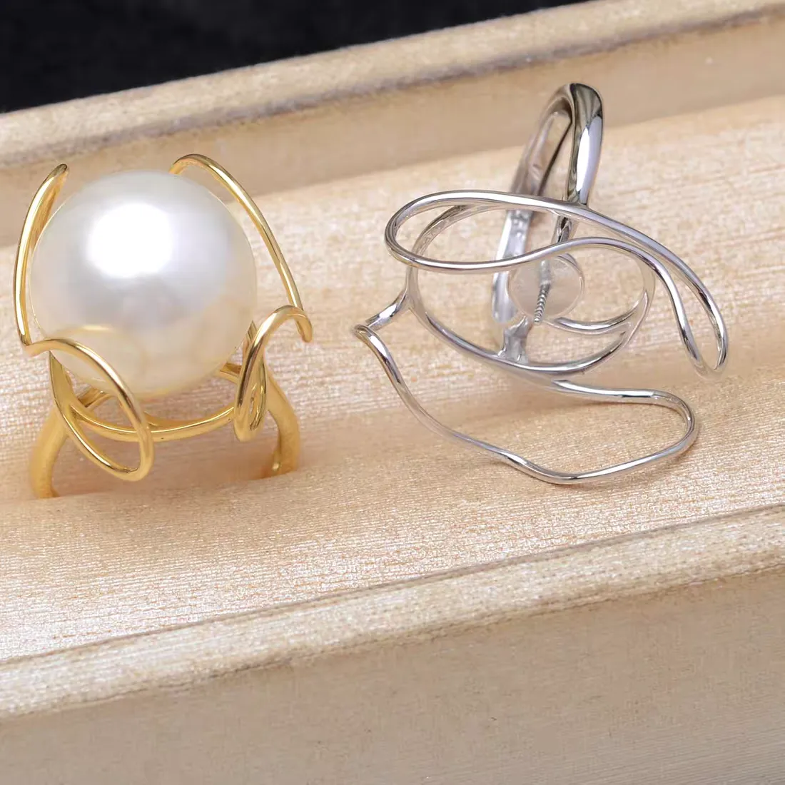 Authentic S925 Sterling Silver Adjustable Finger Ring Mountings Base Setting Findings Jewelry for 16-26mm Baroque Pearls 3pcs/lot