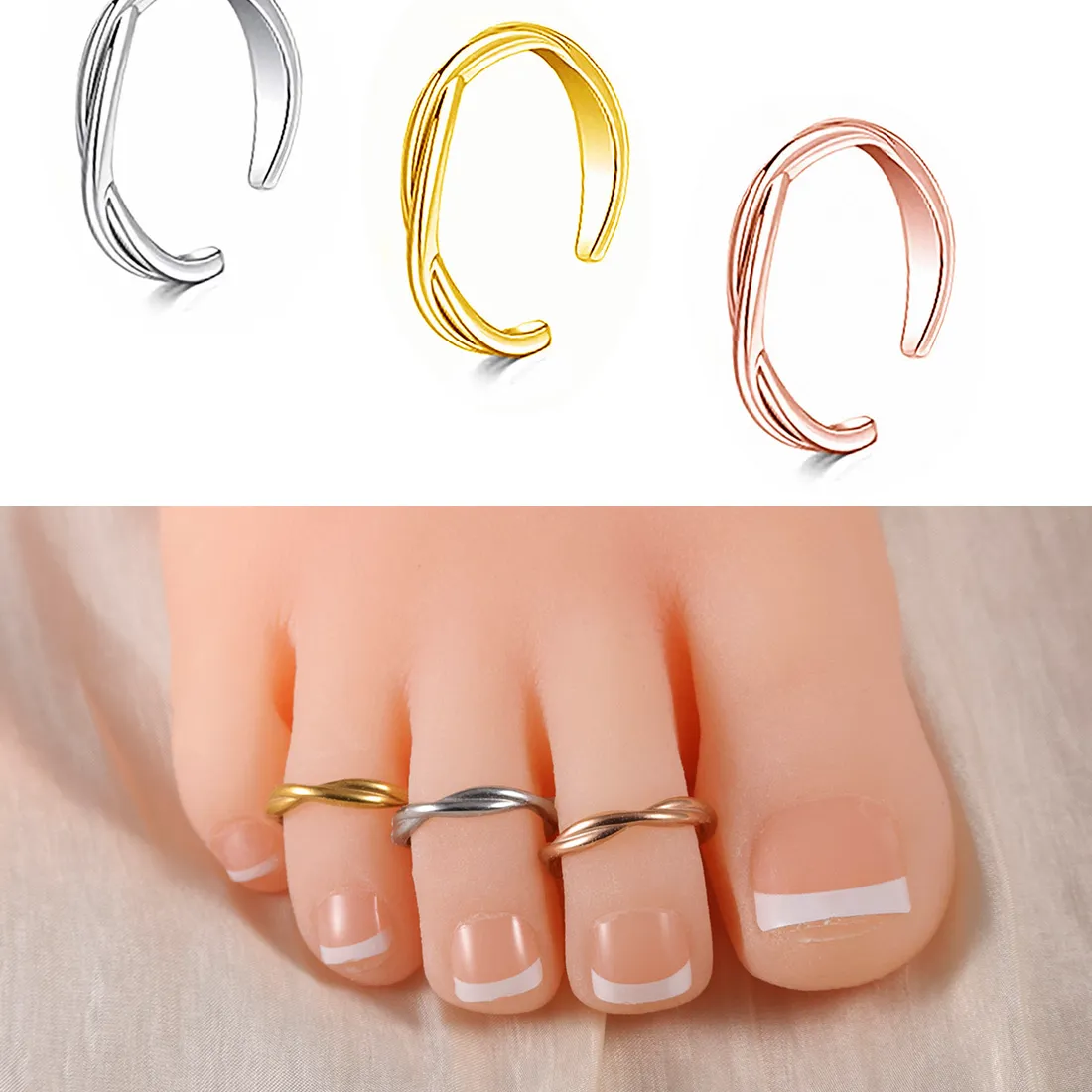 Authentic 1Pc 3Pcs Foot Ring Adjustable Opening Toe Ring Summer Beach Vacation Jewelry Finger Ring