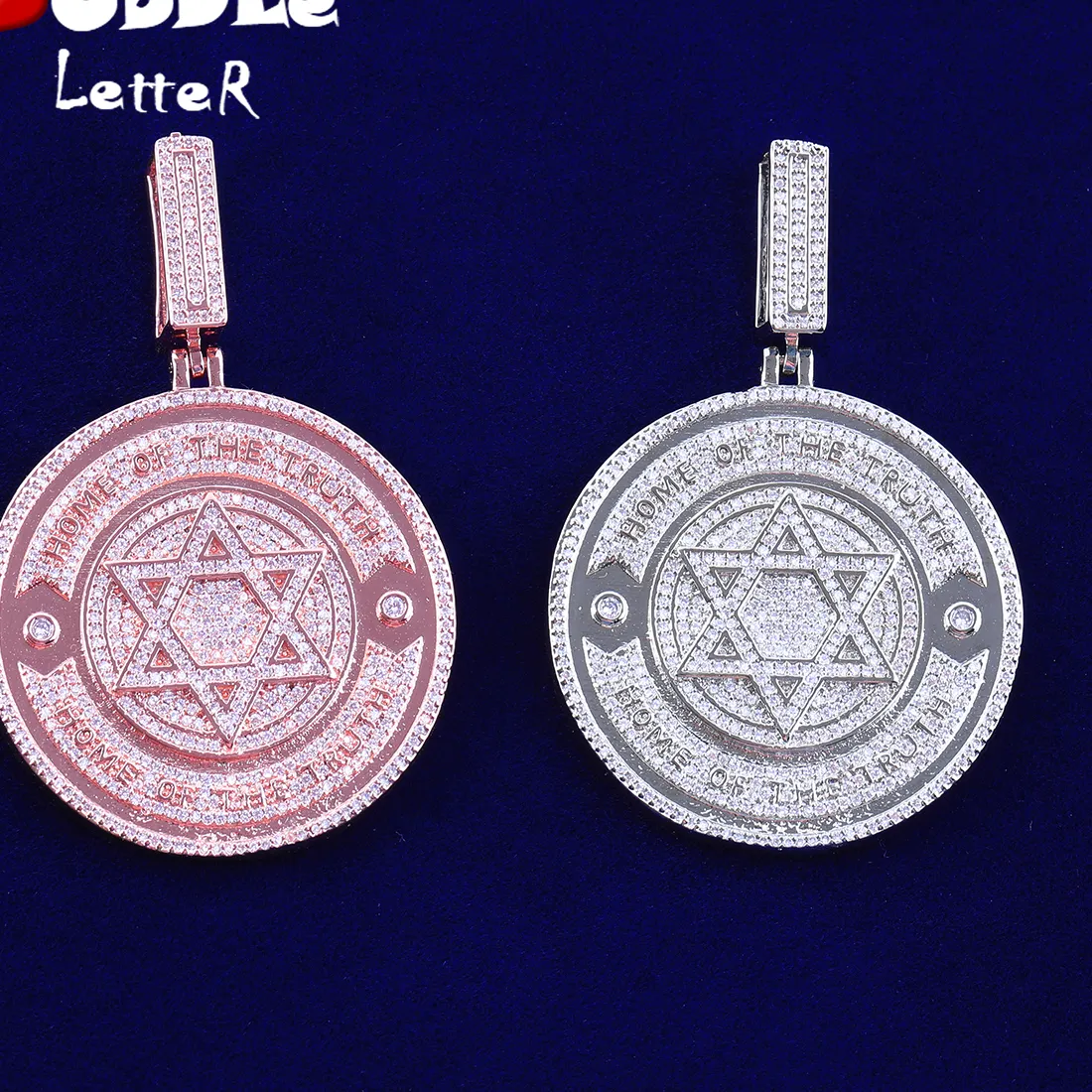 Authentic Bubble Letter Iced Out Six Star Circle Necklace Pendant Home of The Truth Real Gold Plated Hip Hop Jewelry