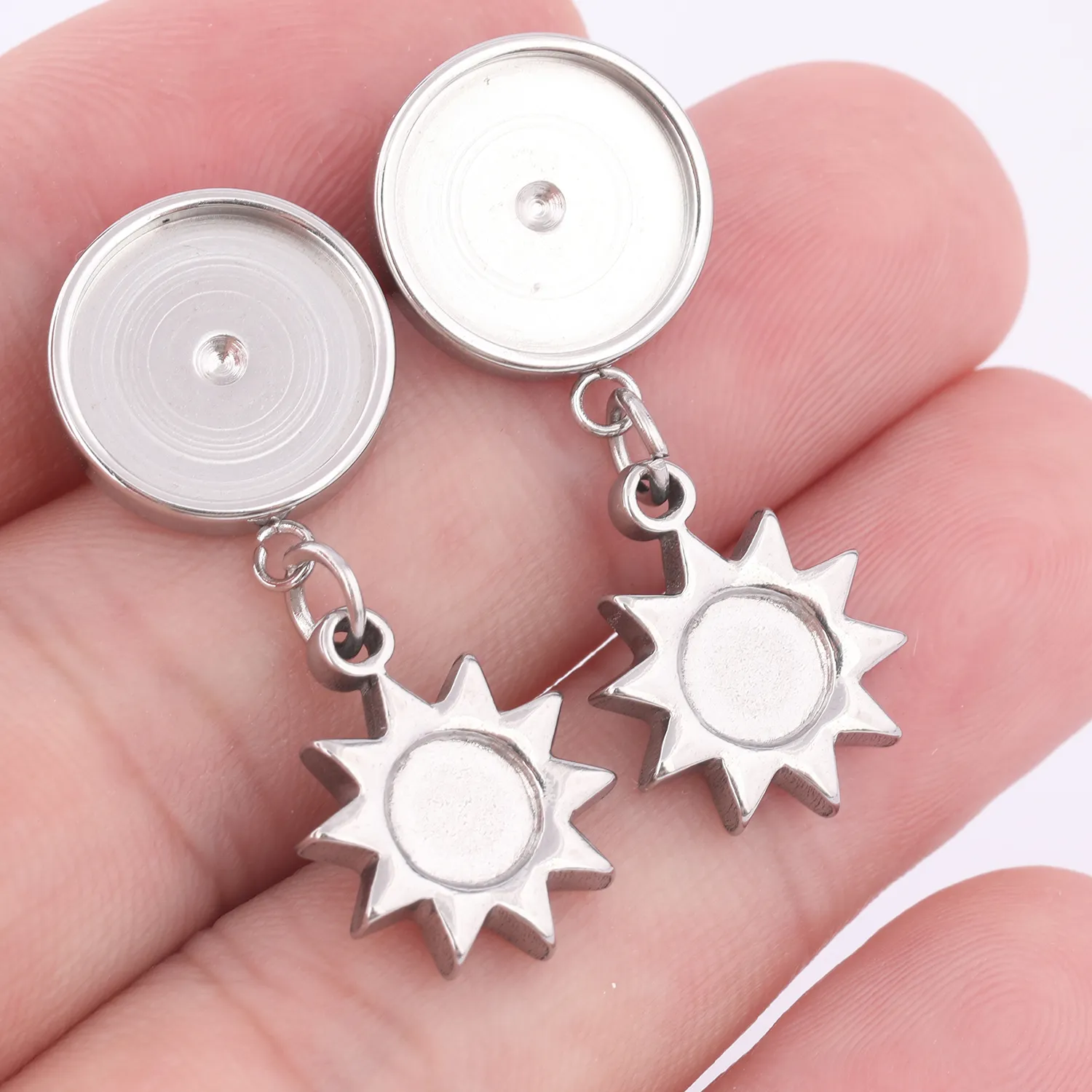 Authentic 6pcs Stainless Steel Fit 12mm Cabochon Earring Base Blanks Studs With Circle Charms Diy Jewelry Making Findings