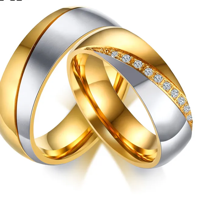 Authentic Vnox Temperament Wedding Rings For Women Men CZ Stones Stainless Steel Engagement Band Anniversary Personalized Gift Jewelry