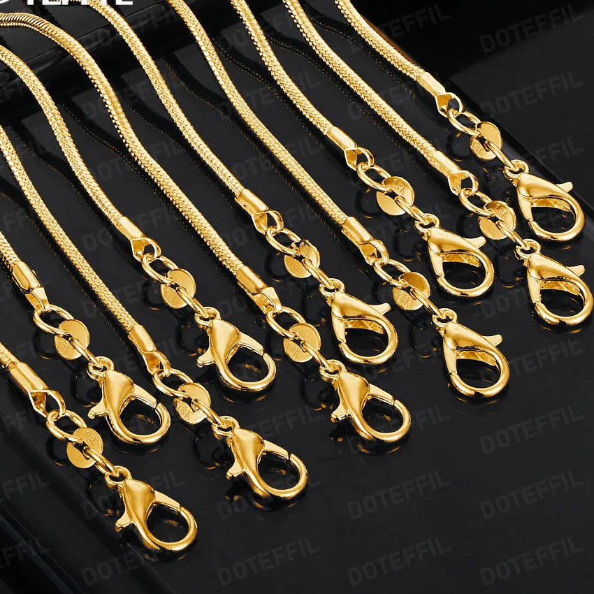Authentic DOTEFFIL 2MM Snake Chain 18K Gold 1/5/10pcs/Lot 16-30 Inch Basic Necklace For Woman Man Jewelry