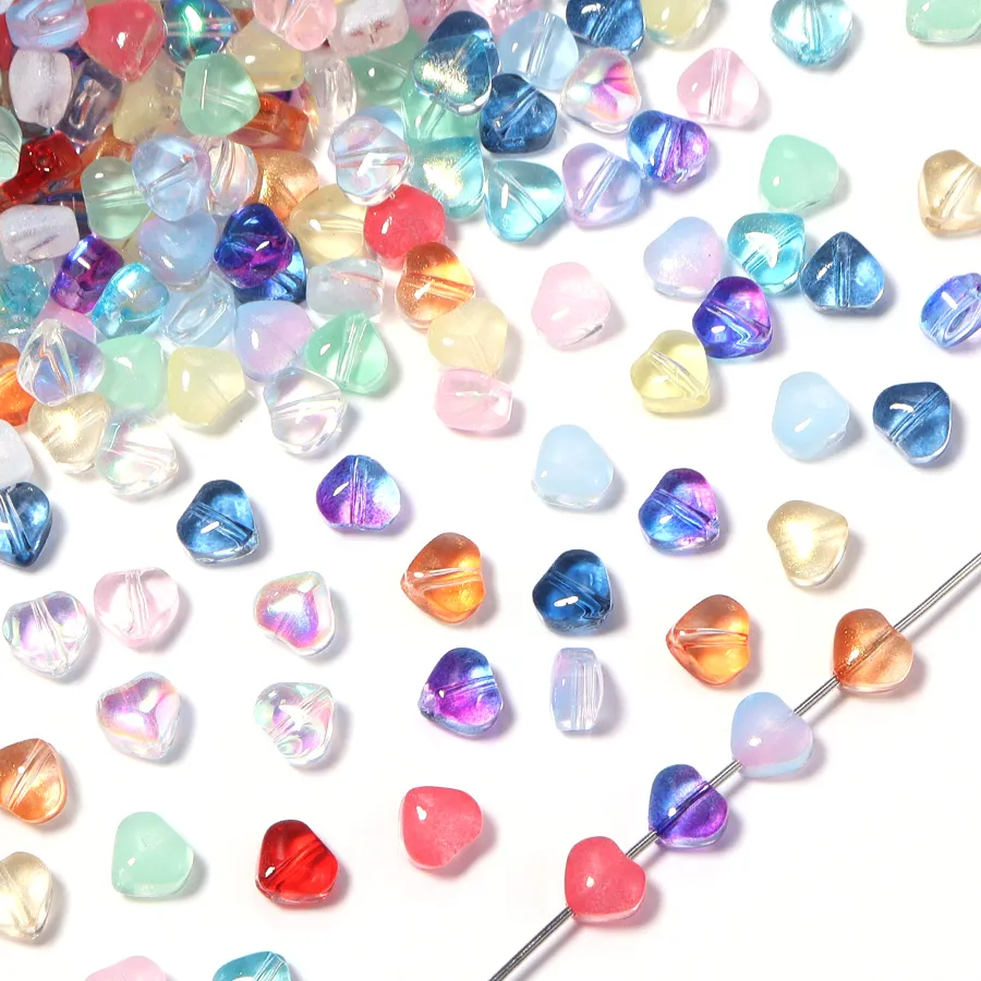 Authentic 50pcs/lot 6mm Colorful Heart Shape Lampwork Beads Loose Glass Spacer Beads For DIY Necklace Bracelet Pendant Jewelry Accessories