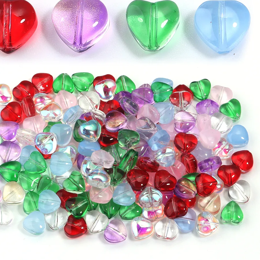 Authentic 50pcs 8mm Heart Shape Glass Beads Colorful Lampwork Loose Beads For Jewelry Making DIY Bracelet Earrings Keychain Accessories