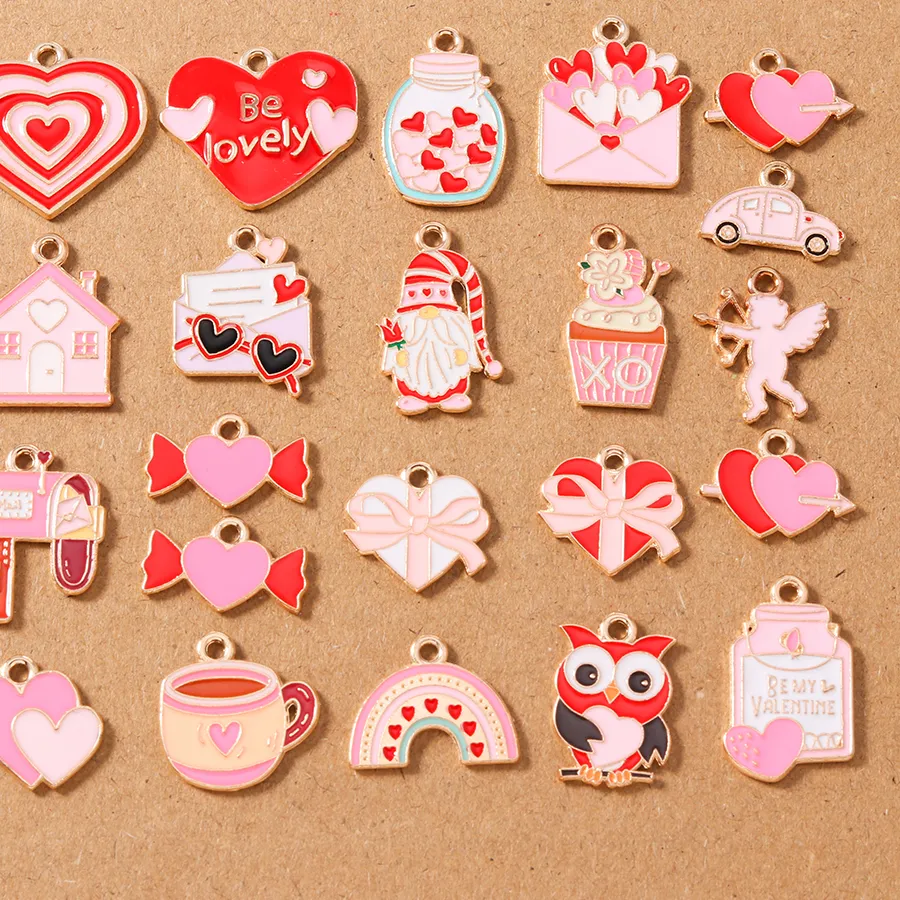 Authentic 10pcs Cute Enamel Love Heart Pendant Charms for Jewelry Making Necklace Earrings Bracelet DIY Handmade Accessories Supplies
