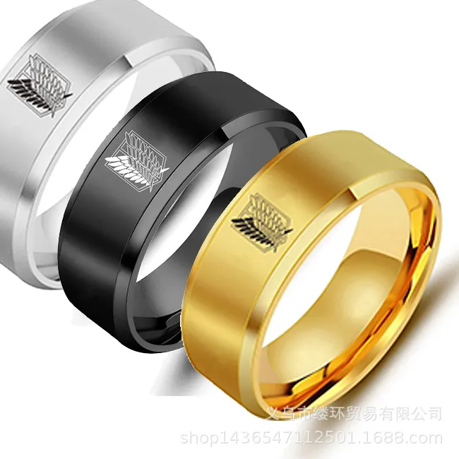 Authentic 5 colors Attack on Titan Black sliver Ring Wings Of Liberty Flag Finger Rings For Men Women Jewelry Anime Fans