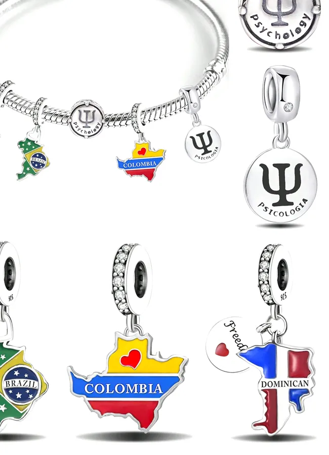 Authentic 925 Sterling Silver Columbia Brazil Various Countries Charms Beads Fit Original Bracelets Bangles Fine Jewelry