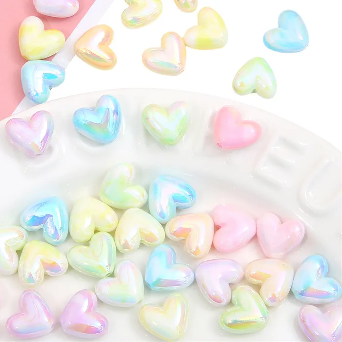 Authentic 5pcs 17x15mm Colorful Acrylic Heart Beads Charms Loose Bead for Women Earring Bracelet Necklace DIY Jewelry Making Craft