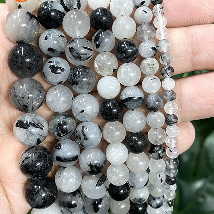 Authentic Natural Black Rutilated Quartz Crystals Round Loose Beads Handmade Diy Bracelet For Jewelry Making 4/6/8/10/12mm 15'' Strand