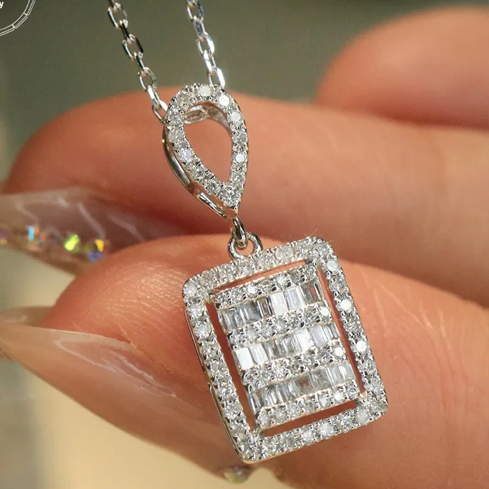 Authentic Aazuo Luxury Jewelry 18K White Gold Jewelry Sets Real Diamonds 0.30ct Classic Square Necklace For Women Engagement Wedding