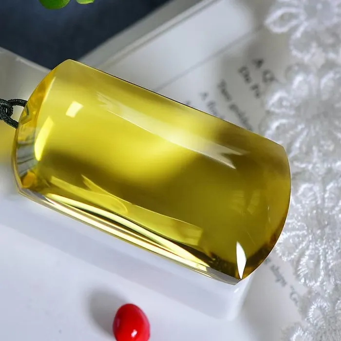Authentic Natural Yellow Citrine Quartz Crystal Rectangle Women Pendant 59.3*31*19mm Gemstone Citrine Wealthy Beads Necklace Genuine AAAAA