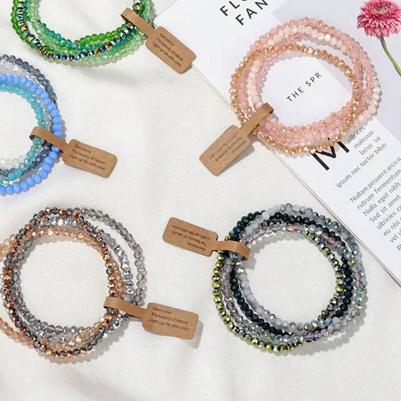 Authentic 4Pcs Shining Crystal Bracelets For Women Men Colorful Series Crystal Beads Bracelet With Wish Tag For Best Friend Jewelry