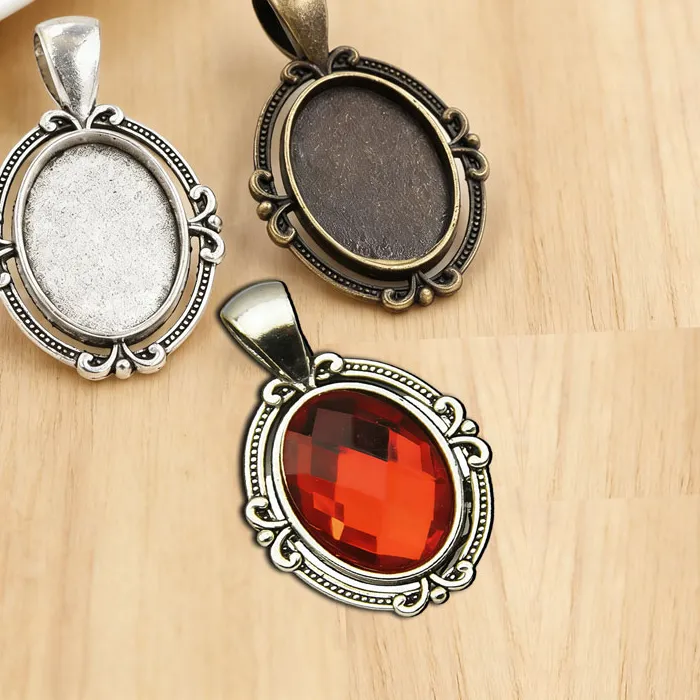 Authentic MJYA 10pcs Vintage Pendant Settings Inner 13x18mm Oval Cabochon Base Charms For DIY Resin Jewelry Making Supplies Accessories