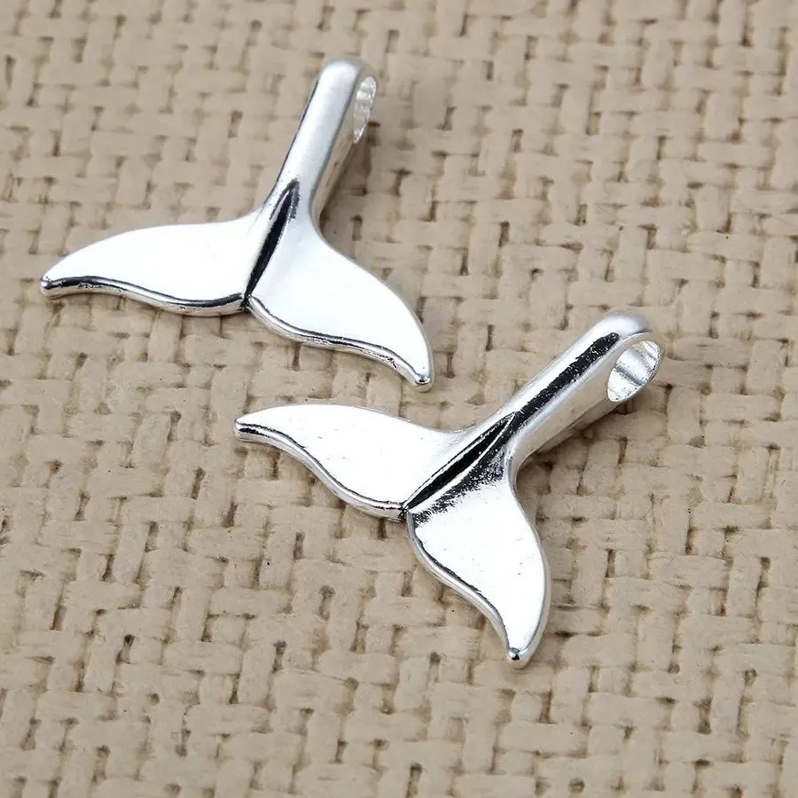Authentic 5/10pcs antique silver plated whale tail pendants retro mermaid tail charms for necklace diy jewelry findings