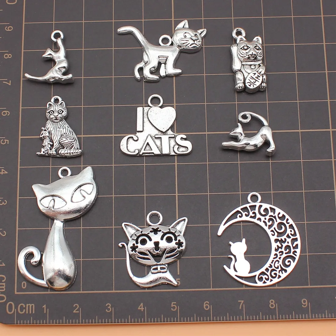 Authentic 100Pcs/Bag 9 Styles Antique Silver Color Cat Charms Pendant Diy Jewelry Accessories For Jewelry Making