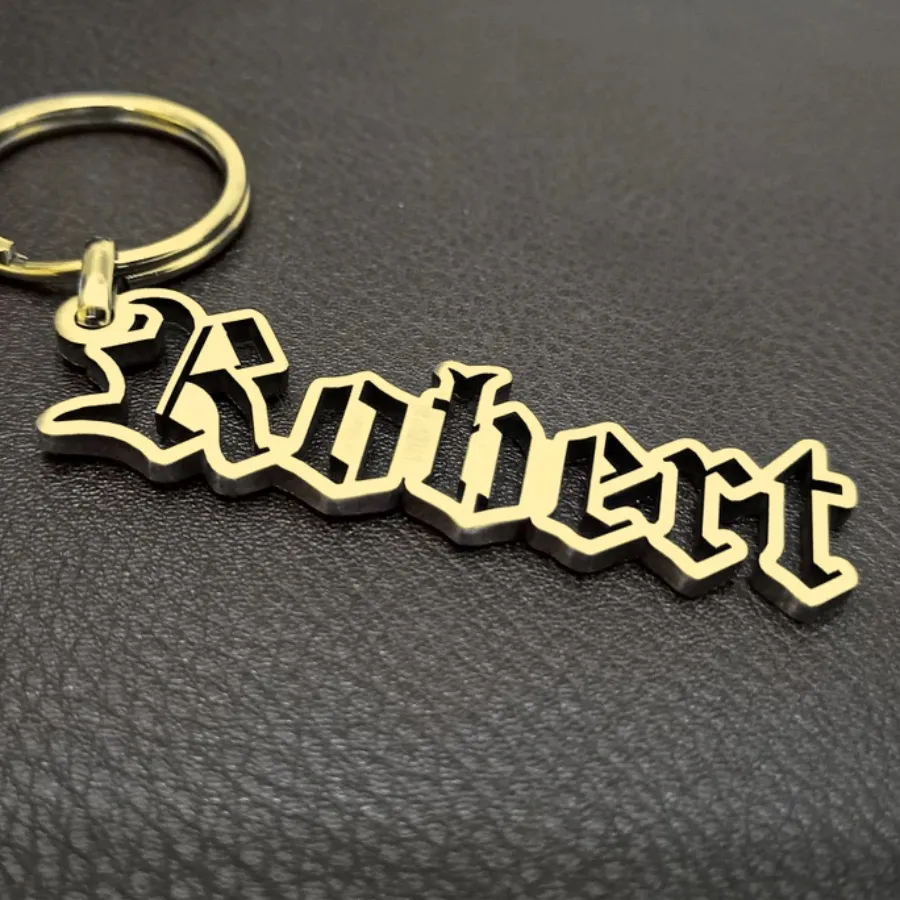 Authentic Custom Old English Keychain Personalized Name Keyring Nameplate Keychain Letter Vintage Jewelry Daily Wearing