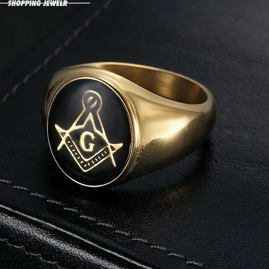 Authentic Men Vintage 316L Rotundity Freemason Ring Men Hip Hop Masonic Rings Jewelry Biker Club Party