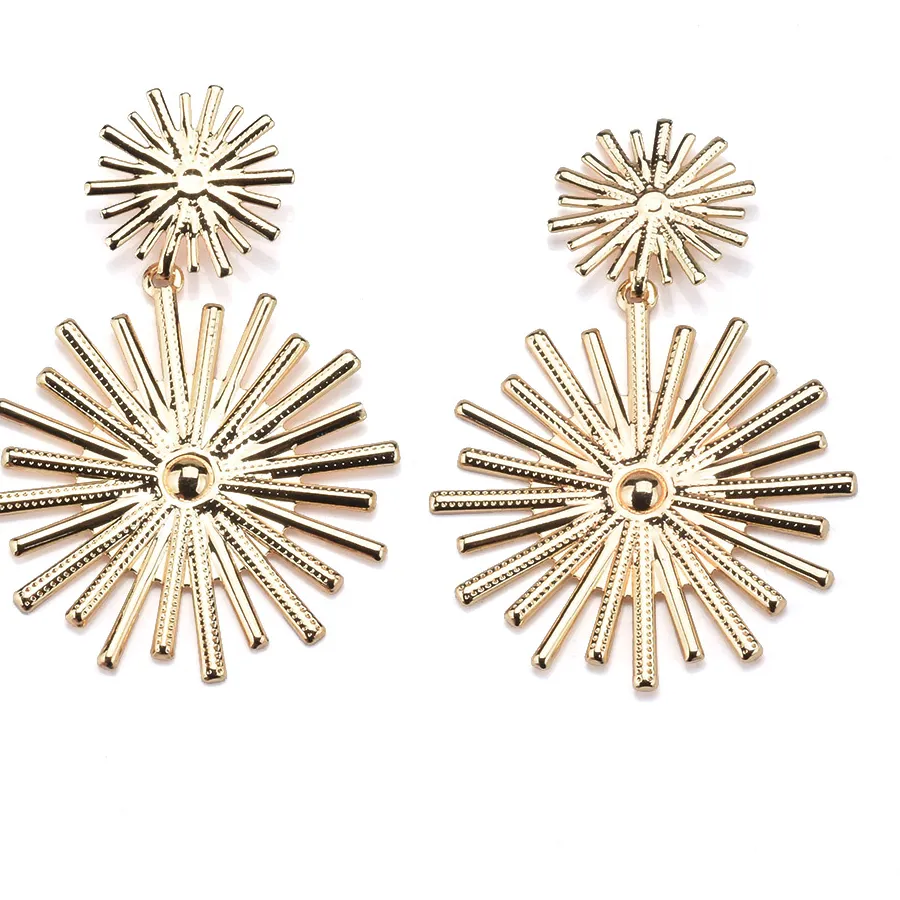Authentic Celestial Radiance Golden Sunburst and Geometric Dangle Earrings