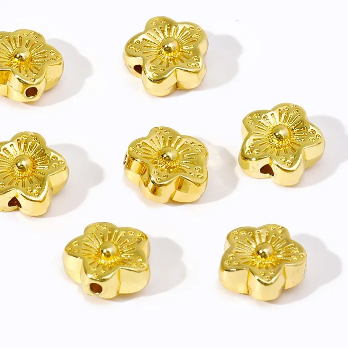 Authentic Beads Separator 18K Gold Plated Brass Plum Pattern Spacer Beads For Bracelet Making Accessories,DIY Jewelry Making Findings