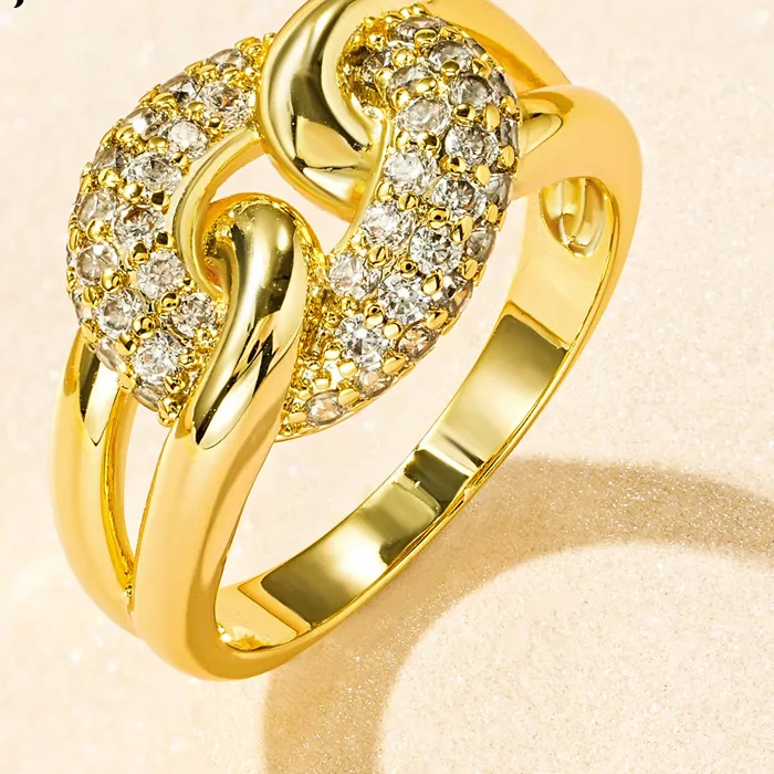 Authentic Rrjzz AAAAA CZ Simulated Diamond Unique Ring Luxury 14k Gold Plated Twist Band Design Rings for Women Men Fine Jewelry Gifts