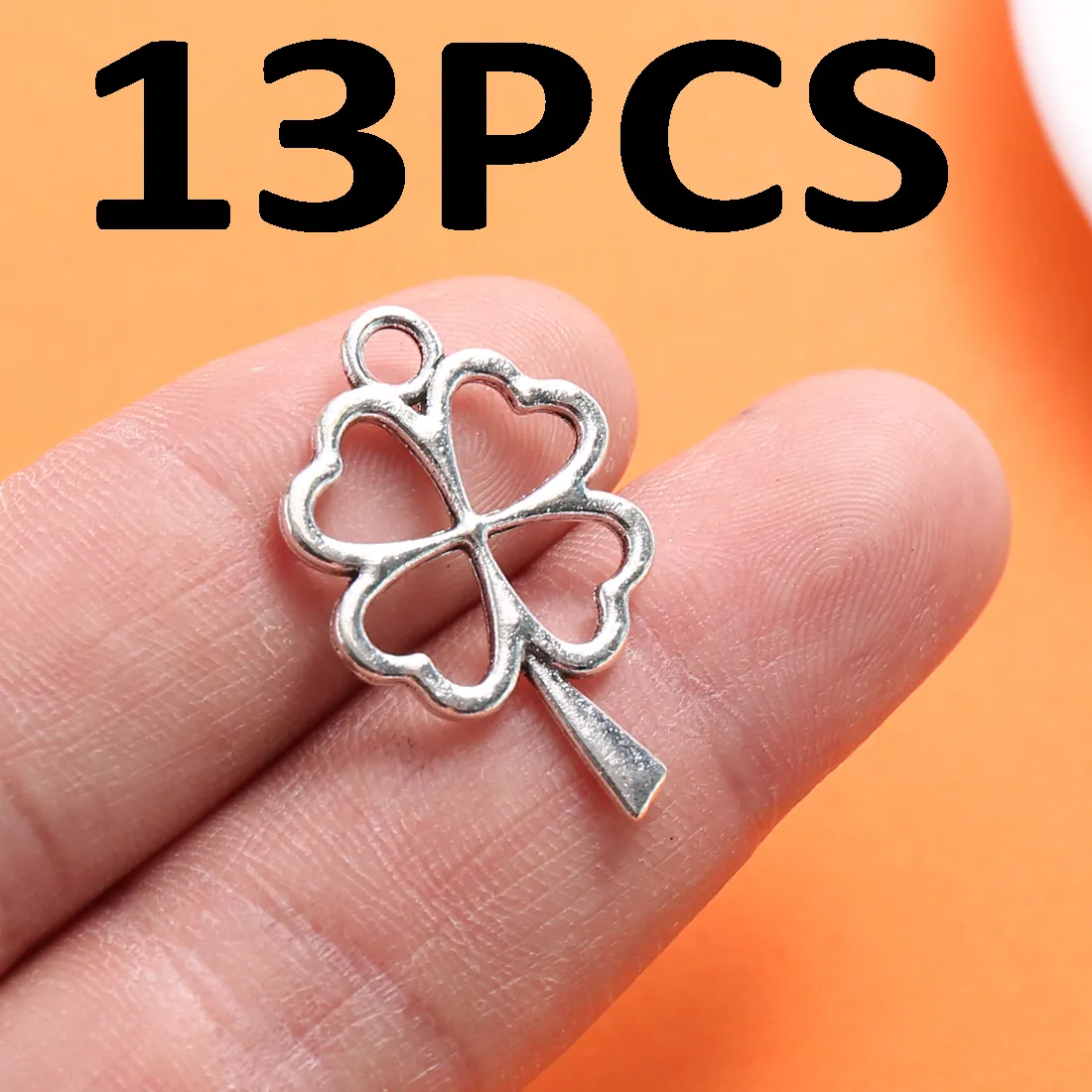 Authentic 13 Single Hollow Clover Pendants, Simple Hollow Lucky Clover Outline Design, Suitable for DIY Bracelets, Earrings, Necklaces, Fresh Handmade Beading Accessories. 13 Single Hollow Clover Pendants with Integrated Top Hanging Ring, Suitable for DIY Bracelets, Earrings, Necklaces, Fresh and Healing Handmade Beading Accessories