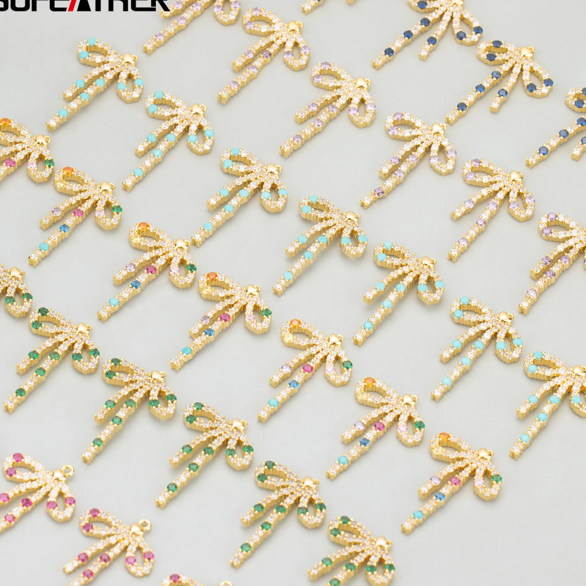 Authentic GUFEATHER,2pcs/lot,MF31,jewelry accessories,18k gold plated,,zircons,bowknot,hand made,charms,diy pendants,jewelry making