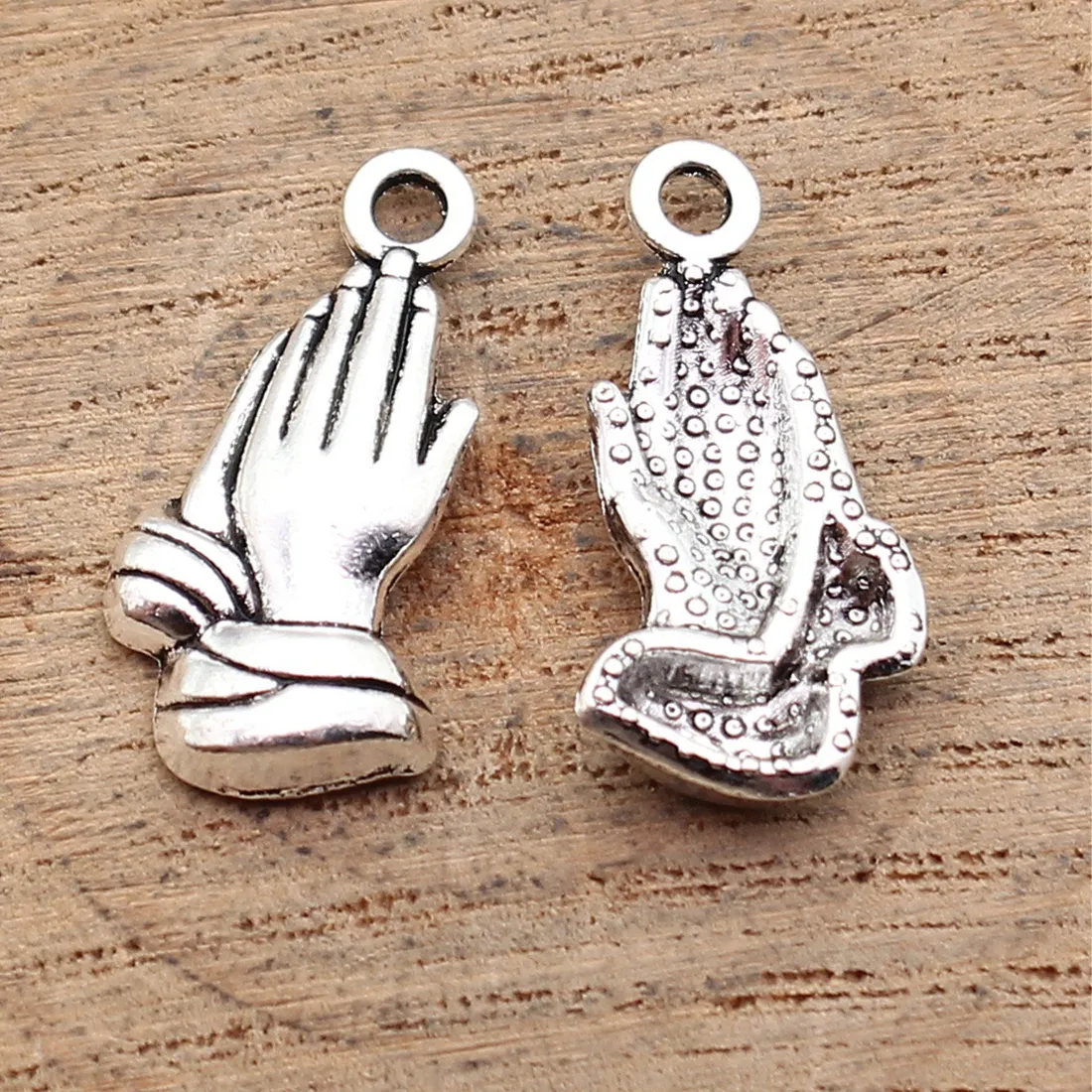 Authentic 40pcs 21x10mm(0.83x0.39inch) Antique Silver Color Applaud Hand Charms Pendants DIY Jewelry Making Accessories