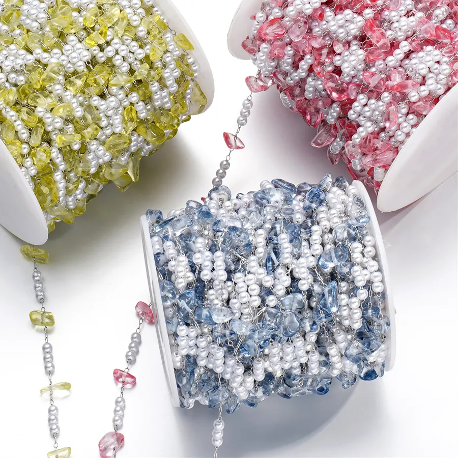 Authentic 1Meter Stainless Steel Irregular Crystal Imitation Pearl Beads Chains Handmade Beads for Jewelry Making Necklace Accessories