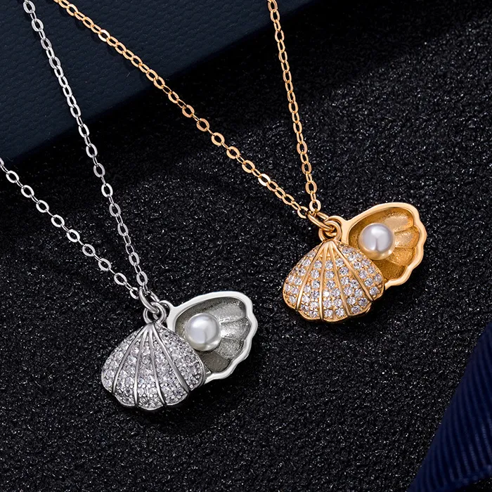 Authentic Fashionable and charming artificial pearl necklace delicate vintage European and American scallop conch personality pendant gift