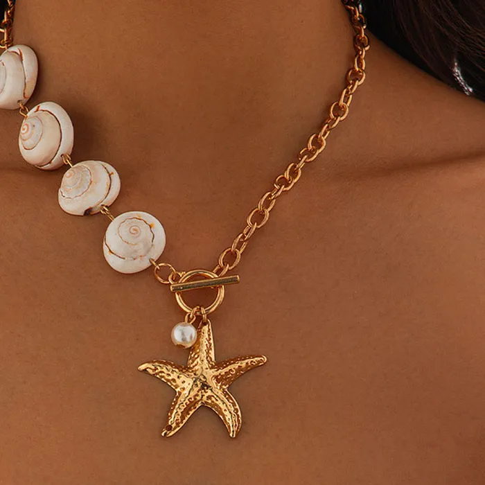Authentic Trend Elegant Beach Jewelry Baroque Starfish Pendant Necklace For Women Fashion Shell Geometry Chain Choker Necklace N0452