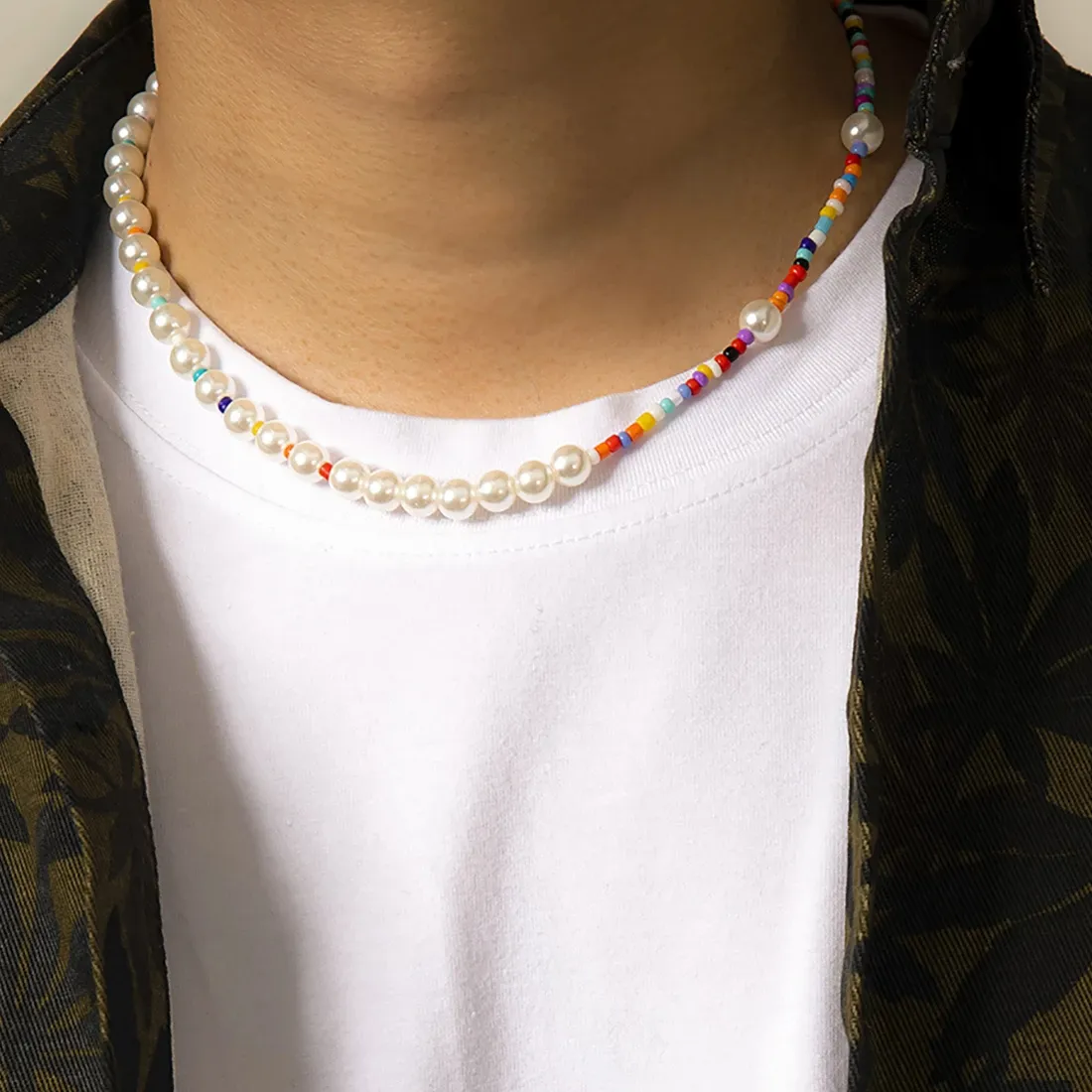 Authentic Boho Colorful Handmade Beaded Short Collar Clavicle Chain Imitation Pearl Necklace for Men Women Girls 2021 New Korean Jewelry