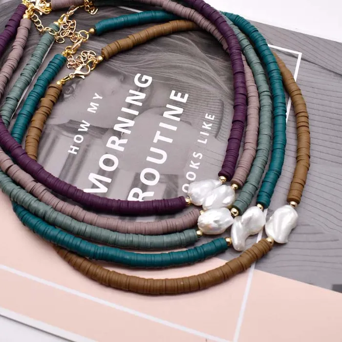 Authentic Color Soft Pottery Beads Choker Necklace Natural Fresh Water Baroque Irregular Pearl necklace Beach Femme Jewelry Gift wholesale