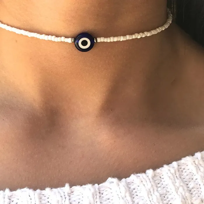 Authentic Beaded Danity Choker Beach Vibe Bohemian Jewelry Evil Eye Protection,