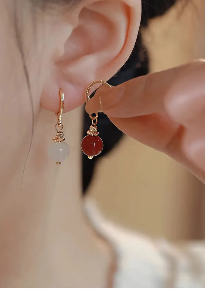 Authentic Imitation Hetian Jade Pearl Drop Earrings Ancient Chinese Style Hanfu Cosplay Accessories Ethnic Jewelry For Women Girls