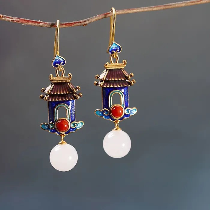 Authentic Courts of Elysium - Golden Earrings of Jade Enchantment