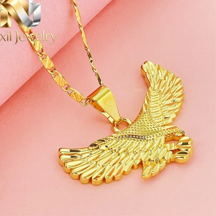 Authentic Nexil Jewelry  Luxury 24K 9999 Pure Gold real gold Necklace Big Show Grand Eagle Pendant Necklace