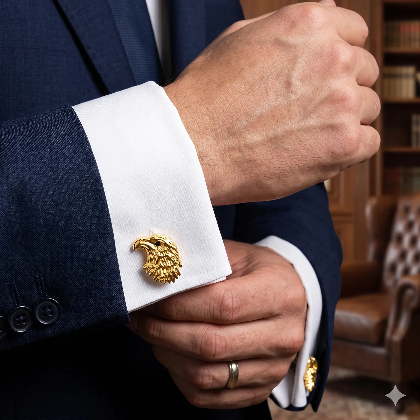 Authentic 2pcs/set Gold Eagle Head Cufflinks For Men High Quality Animal Shirt Cuff Links Business Wedding Groom Jewelry