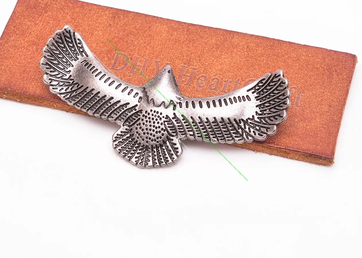 Authentic 5pcs Antique Silver Charms Western Fly Eagle Hawk Leathercraft Keyring Accessories Leather Bag Hardware Decor Concho Rivetback