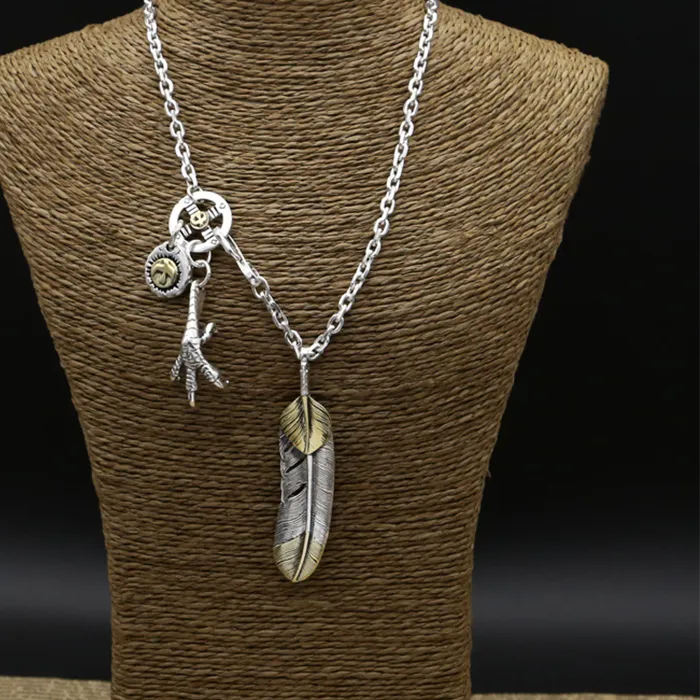 Authentic S925 Sterling Silver Jewelry Takahashi Goro Thai Silver Feather Eagle Claw Simple Sweater Necklace
