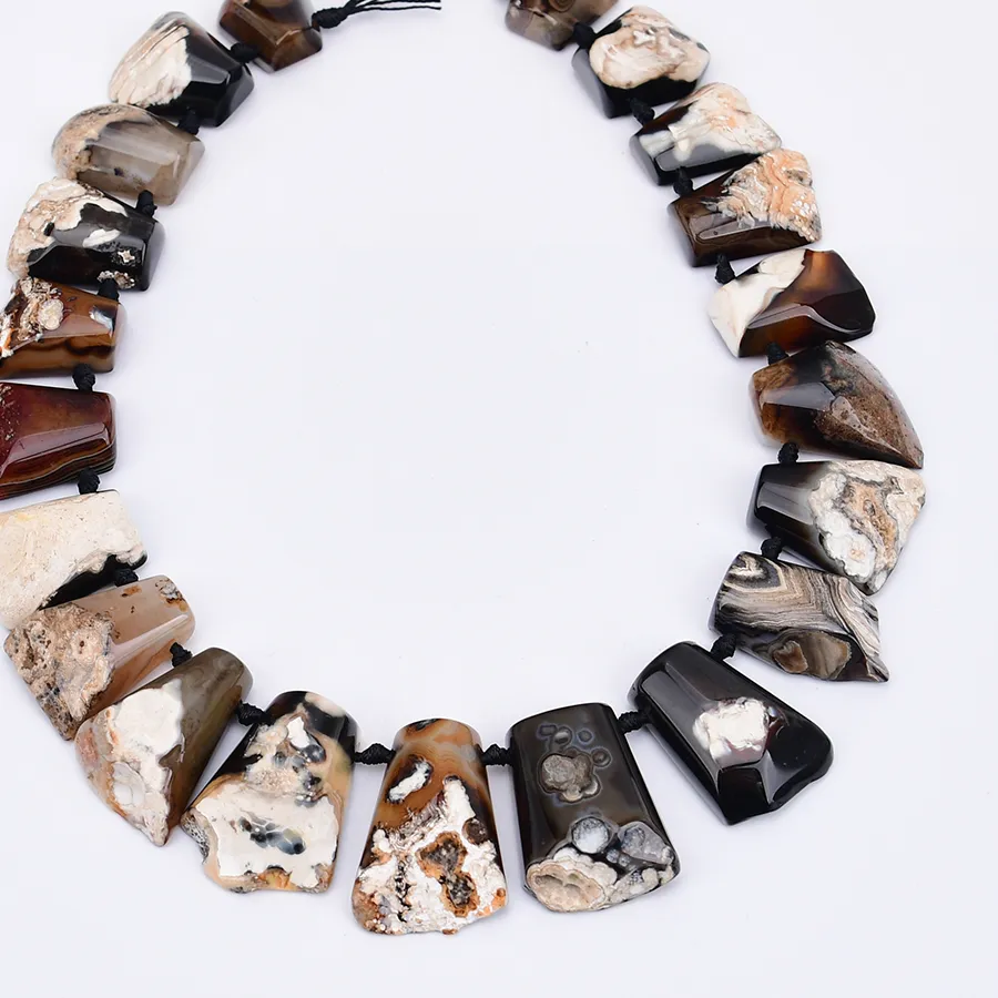 Authentic APDGG Large Size Graduated Sector Natural Mix Black Agates Quartz Rough Chunky Loose Pendant Beads 16'' Strand Jewelry DIY
