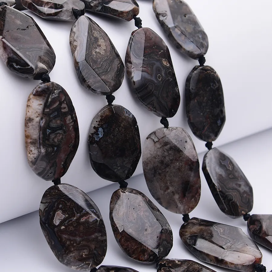 Authentic APDGG Large Natural Black Chrysanthemum Stone Coral Jaspers Chunky Slice Loose Pendant Beads 17" Strand Jewelry Making DIY