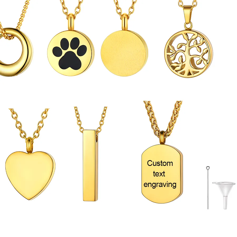 Authentic U7 Stainless Steel Urn Necklaces for Ashes of Love Ones Pets Hairs Urn Round Circle Tree of Life Bar Custom Cremation Jewelry