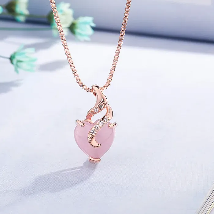 Authentic Heart Shape Rose Quartz Pendant Necklace For Women 18k rose Gold Chain Gold Necklace Valentine's Day Fine Jewelry