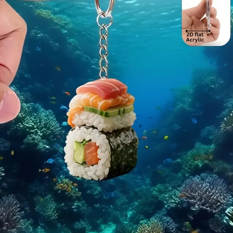 Authentic Fashion Mini 2D Sushi Food Pendant Cute Acrylic Sushi Keychain Decoration Funny Hanging Ornament Bag Charm