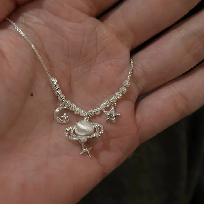 Authentic Cool Brushed Zircon Star Chart Necklace Galaxy Star Moon Planet Saturn Tassel Necklaces For Female KOFSAC